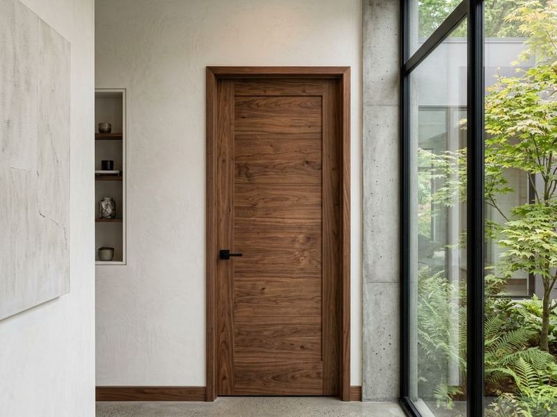 Puerta de madera a medida en un pasillo