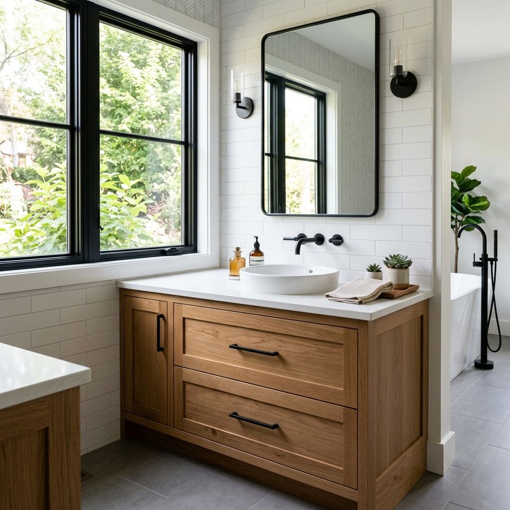 Mueble de baño a medida en material hidrófugo y acabado lacado en Las Fuentes, Zaragoza