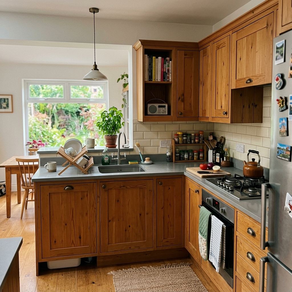 Cocina a medida con mueble rinconero y encimera de compacto en Delicias, Zaragoza
