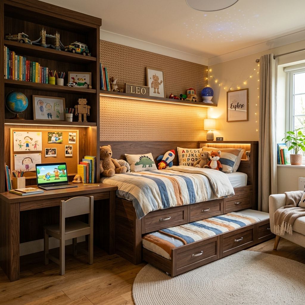Habitación juvenil a medida con cama nido, escritorio y armario integrado en Torrero, Zaragoza
